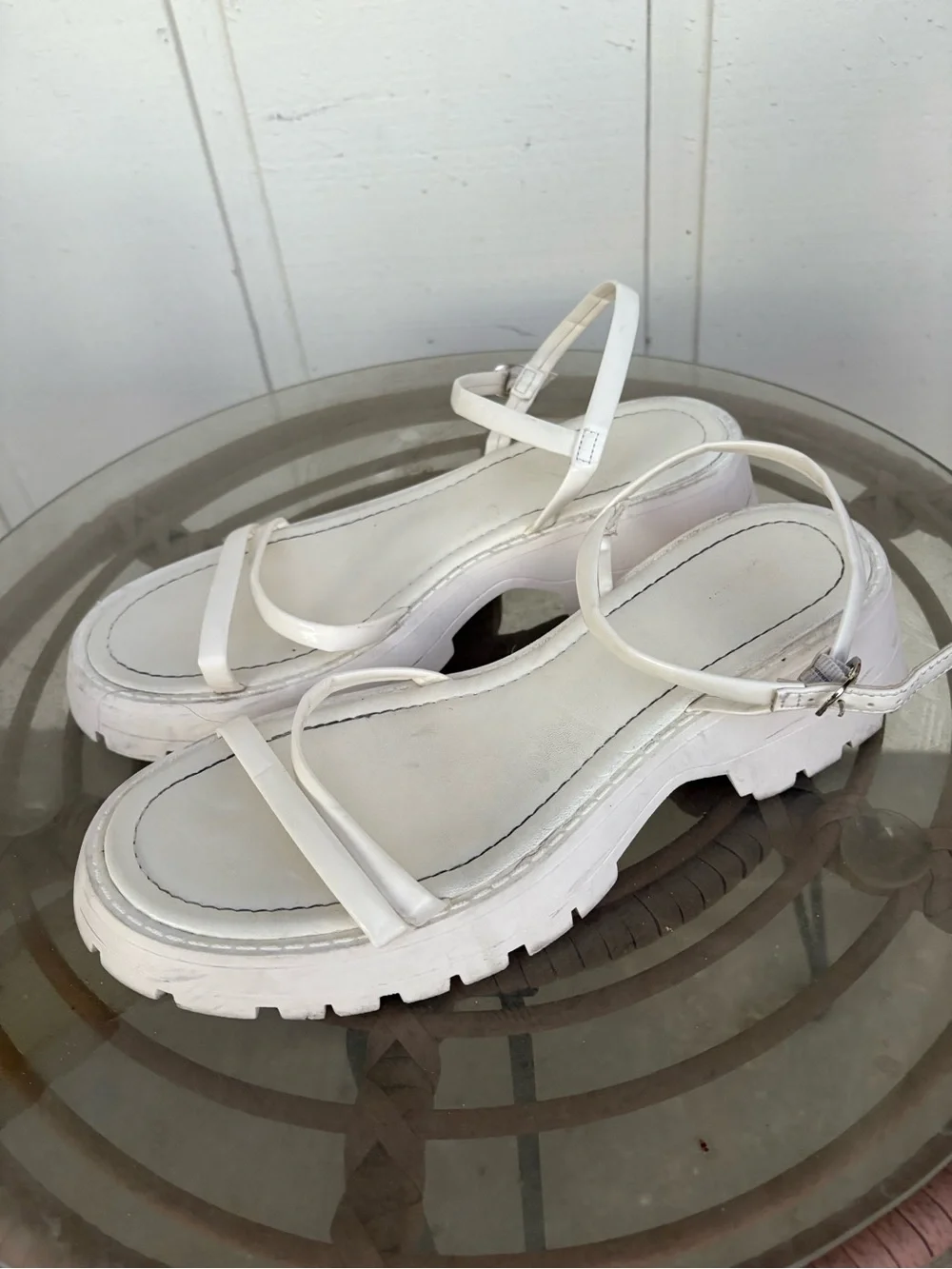 White Strappy Platform Sandals - Women